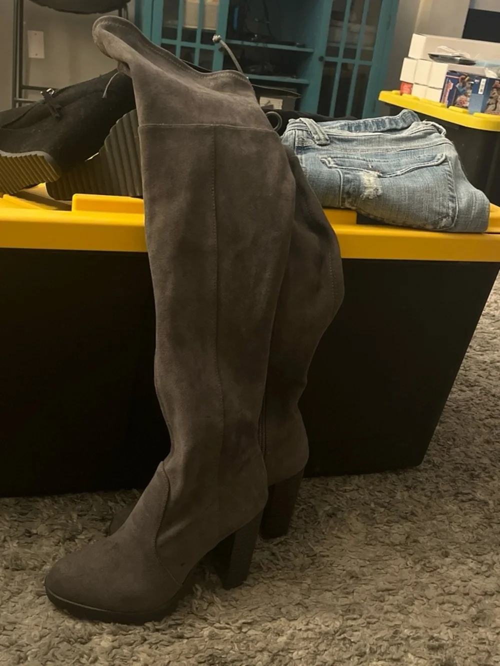 JustFab Gray Over-the-Knee Suede Block Heel Boots